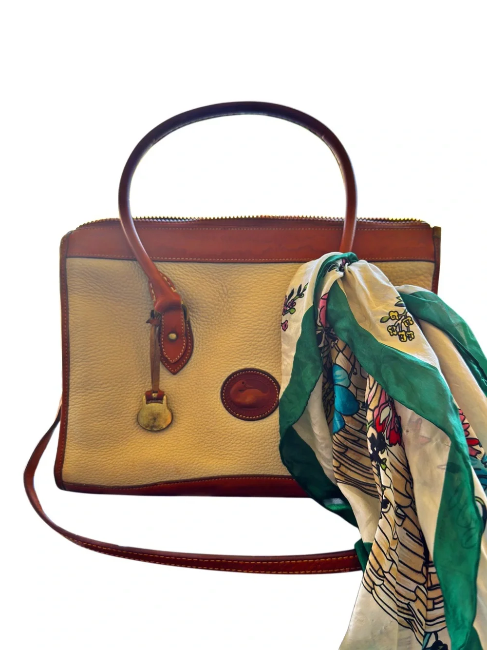 Vintage Dooney & Burke Cream Pebbled All Weather Leather Satchel- Circa 1980s